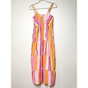 Matta Argentina Happy Midi Dress Flowers S 100% Cotton Sripe India Sleeveless